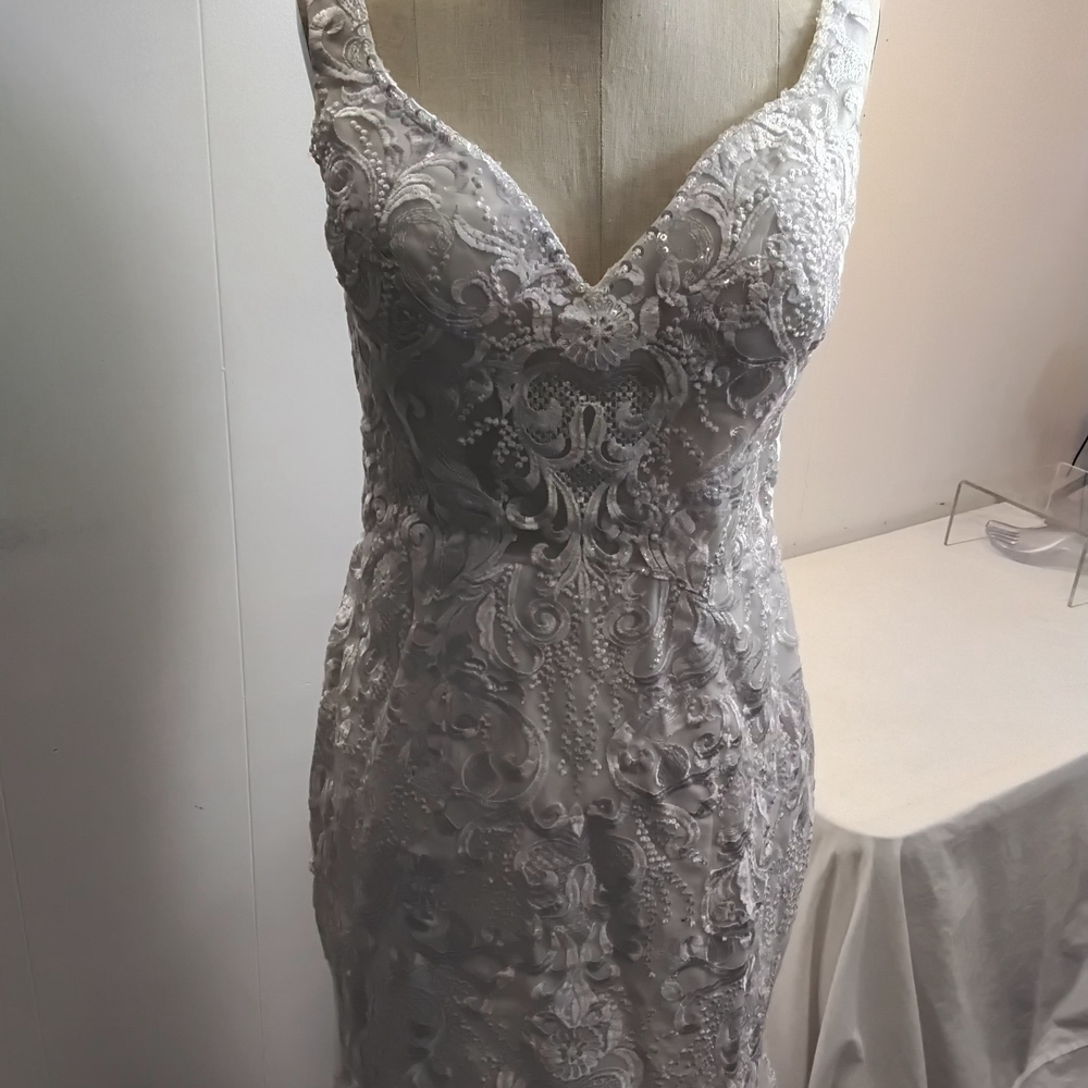 Stunning White Fit & Flare Embroidered Wedding Dress  with Large Train